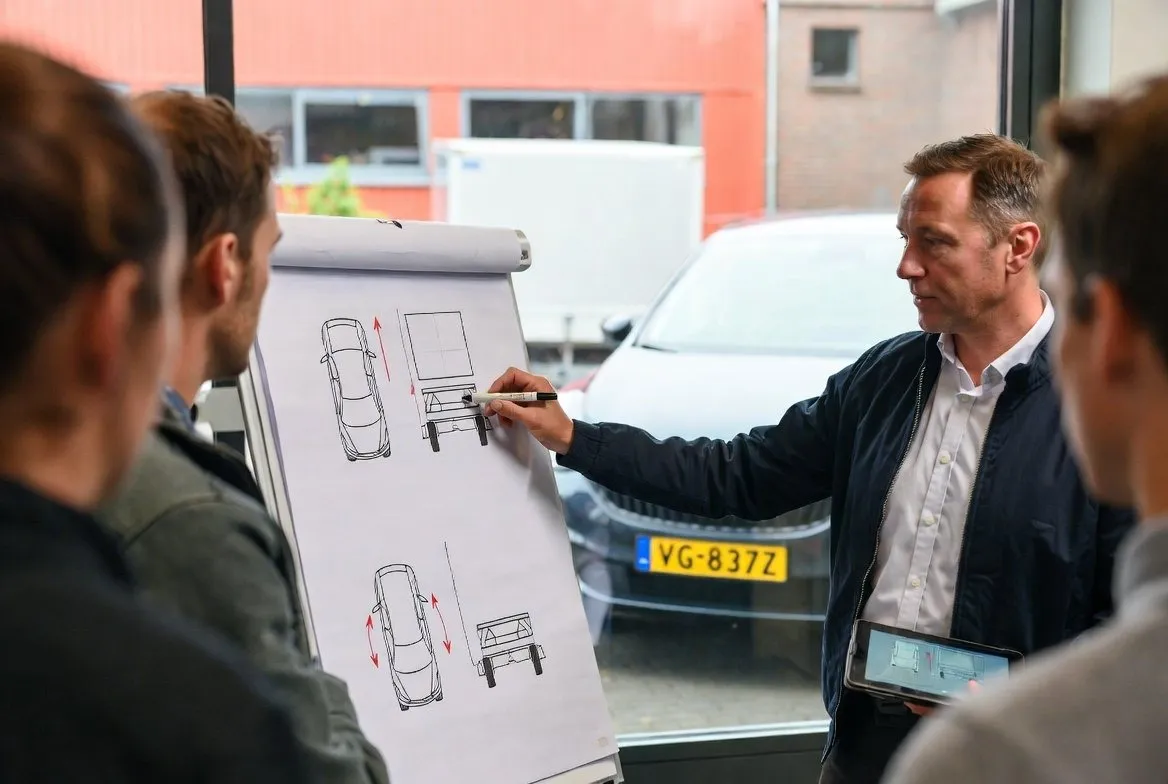 Instructeur tekent een manoeuvre uit op een flip-over