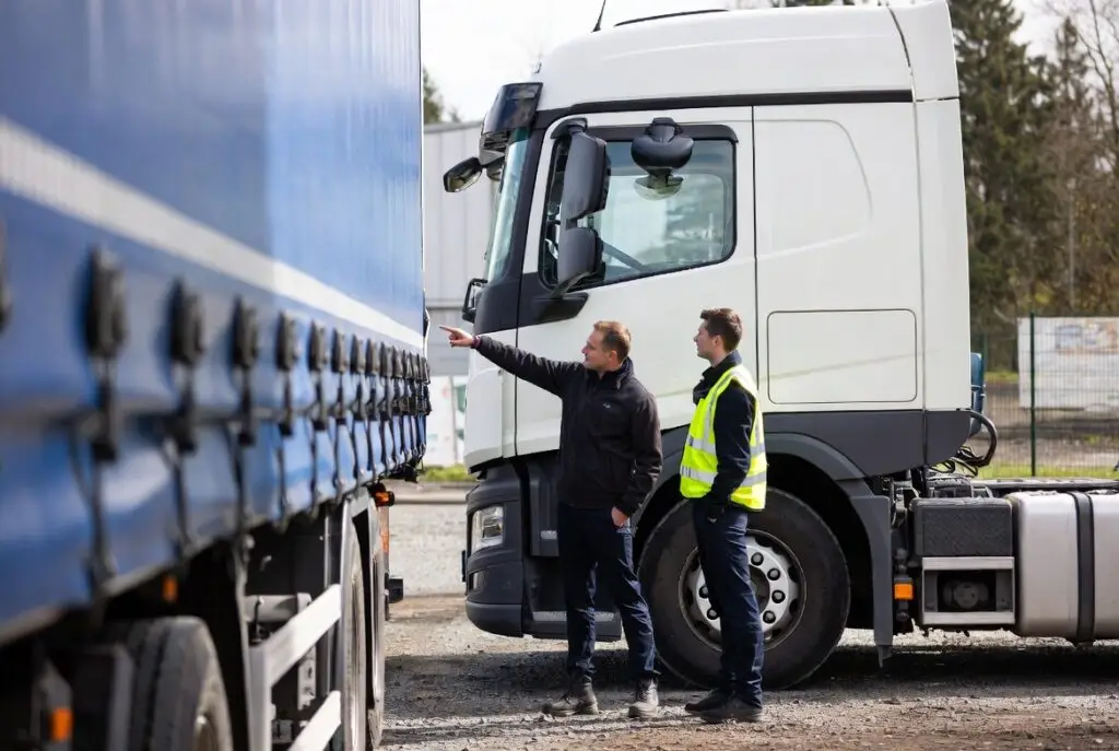 Cursist achter het stuur van een vrachtwagen tijdens praktijkles rijbewijs C